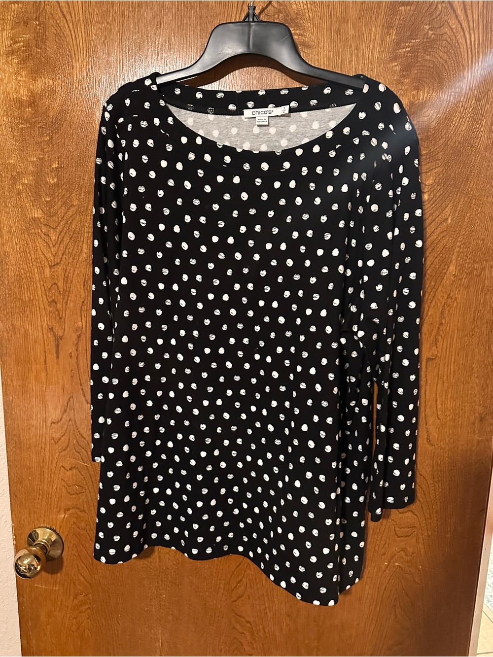 Chico's Black Top with White Polka Dot Print